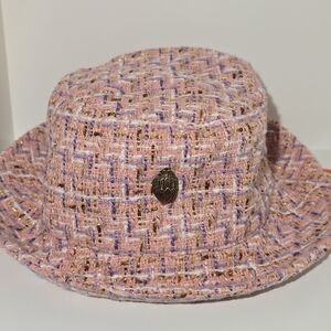 Kurt Geiger London Tweed Bucket Pink Hat Plaid One-Size NWT Women's